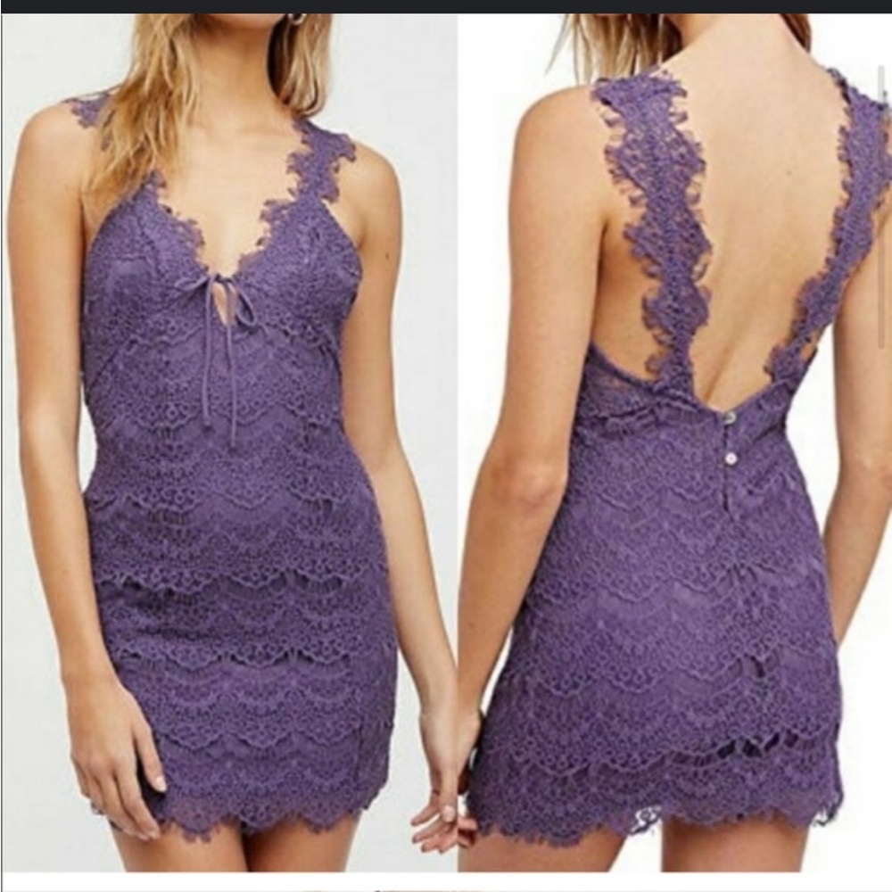 INTIMATELY FREE PEOPLE PURPLE NIGHT MOVES SCALLOP LACE DRESS SIZE XS
